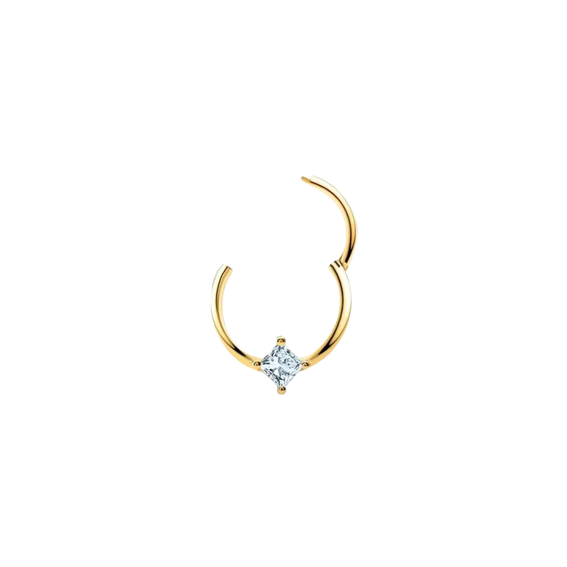 Princess Cut Hinged Seam Ring Hoop Septum Clicker Daith Helix Conch Rook Hoop With Single Natural Diamonds 14k Gold