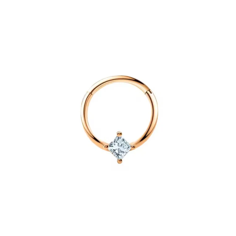 Princess Cut Hinged Seam Ring Hoop Septum Clicker Daith Helix Conch Rook Hoop With Single Natural Diamonds 14k Gold