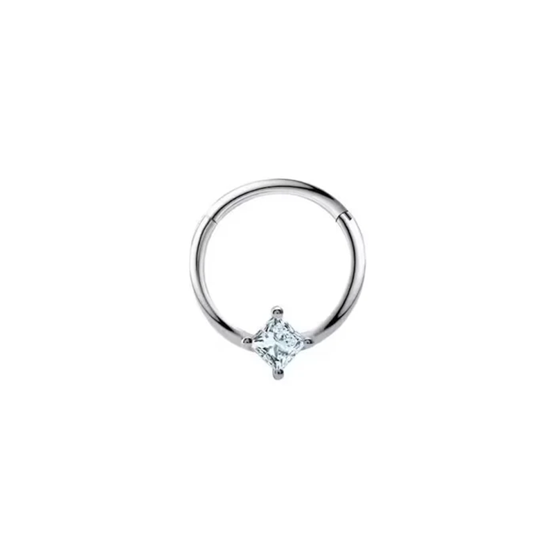 Princess Cut Hinged Seam Ring Hoop Septum Clicker Daith Helix Conch Rook Hoop With Single Natural Diamonds 14k Gold