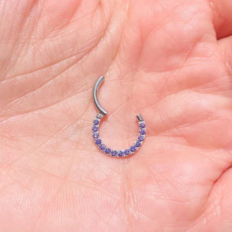 Purple sapphires Cartlige Helix Rook Septum Clicker Conch Daith Hoop Jewelry 14k Solid Gold