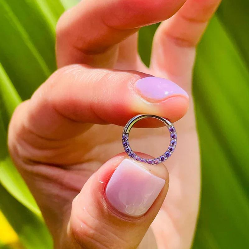 Purple sapphires Cartlige Helix Rook Septum Clicker Conch Daith Hoop Jewelry 14k Solid Gold