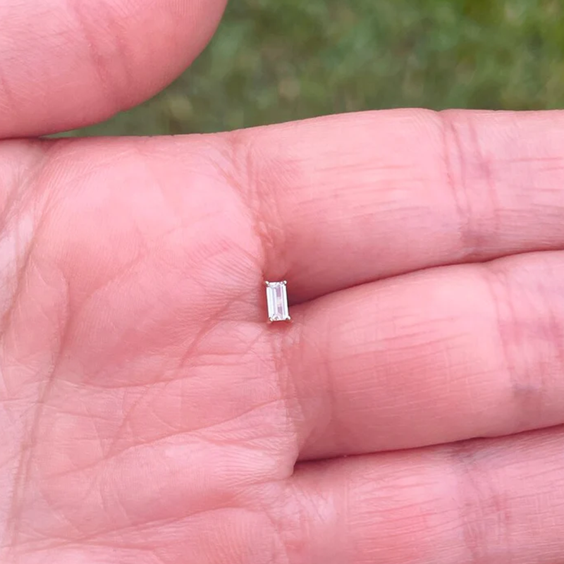 Push In Labret Rook Helix Stud 16G Or 18G Genuine Baguatte Diamond 14K Yellow Gold