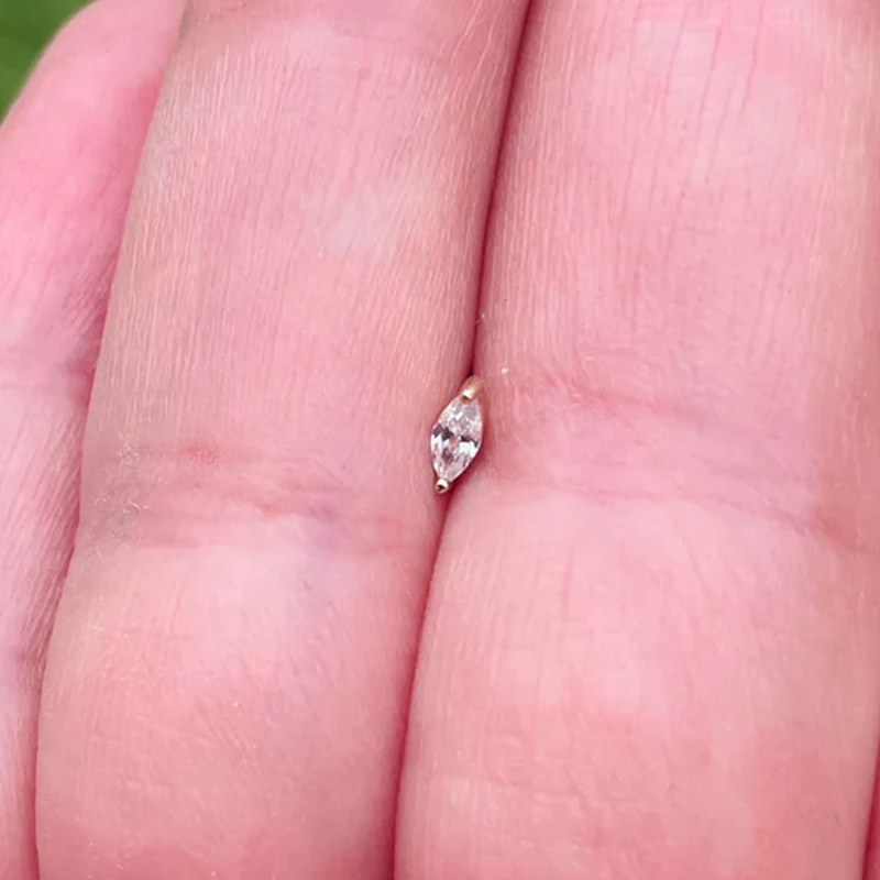 Push In Labret Rook Helix Stud 16G Or 18G Marquise Natural Diamond 14K Yellow Gold