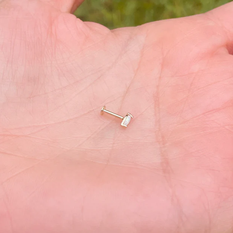 Push In Stud Tragus Rook Helix Stud 16G Or 18G Genuine Opal Marquise 14K Yellow Gold