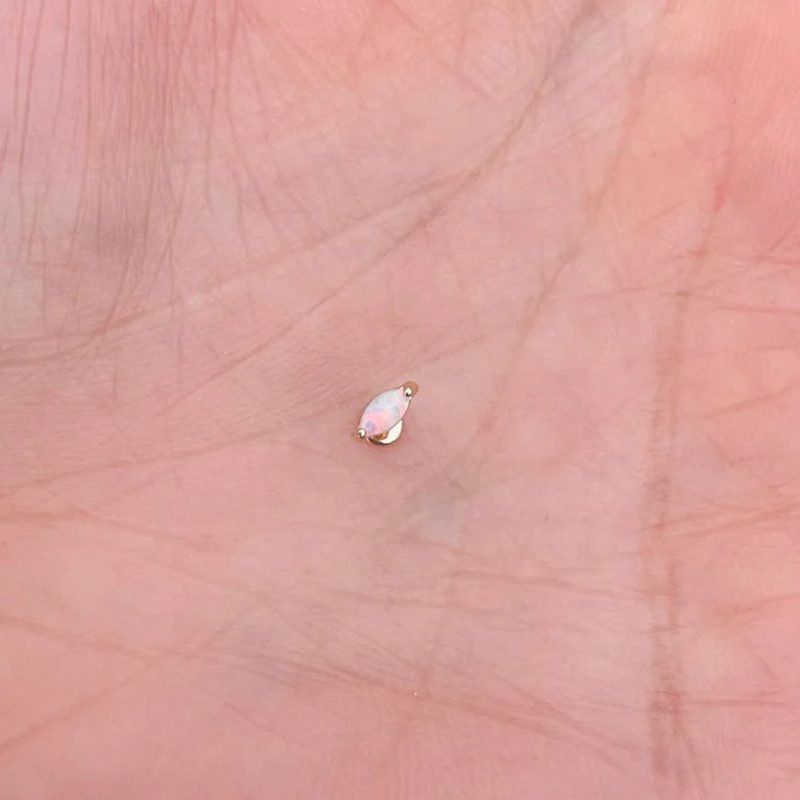 Push In Stud Tragus Rook Helix Stud 16G Or 18G Genuine Opal Marquise 14K Yellow Gold