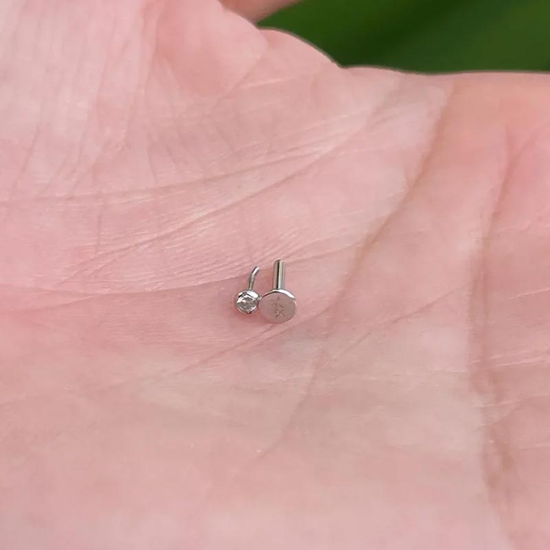 Push In Tragus Labret 16G Or 18G Basel Setting Genuine Natural Diamond 14K White Gold