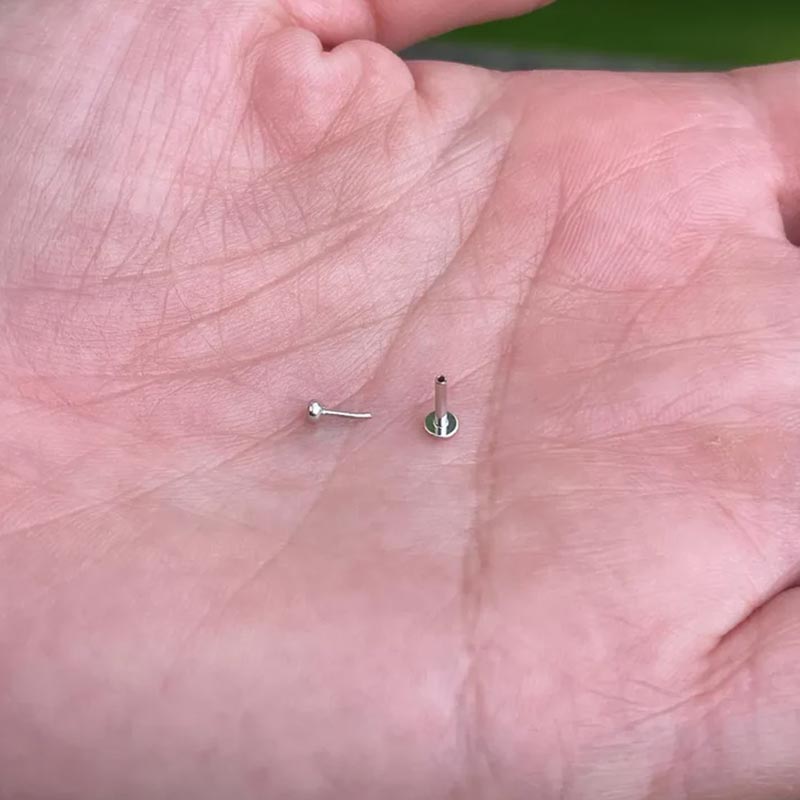 Push In Tragus Labret 16G Or 18G Basel Setting Genuine Natural Diamond 14K White Gold