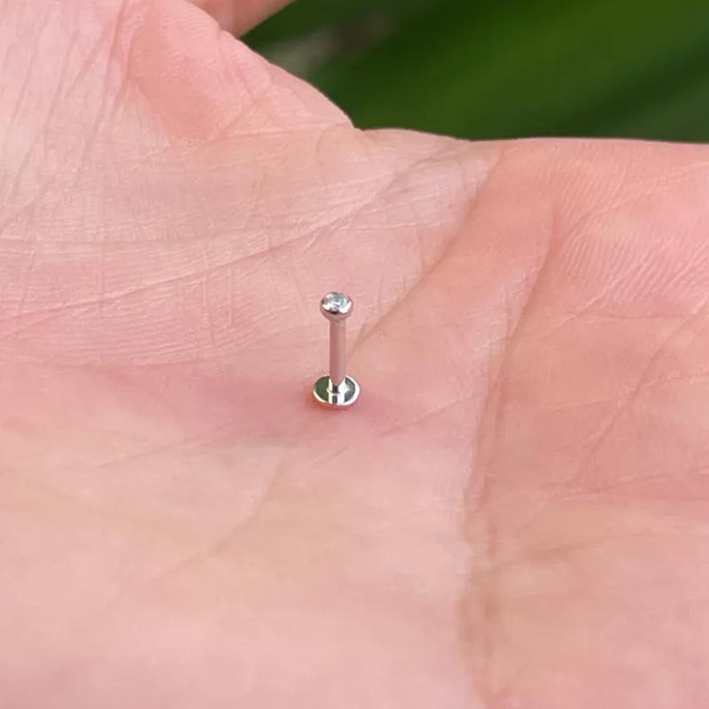 Push In Tragus Labret 16G Or 18G Basel Setting Genuine Natural Diamond 14K White Gold