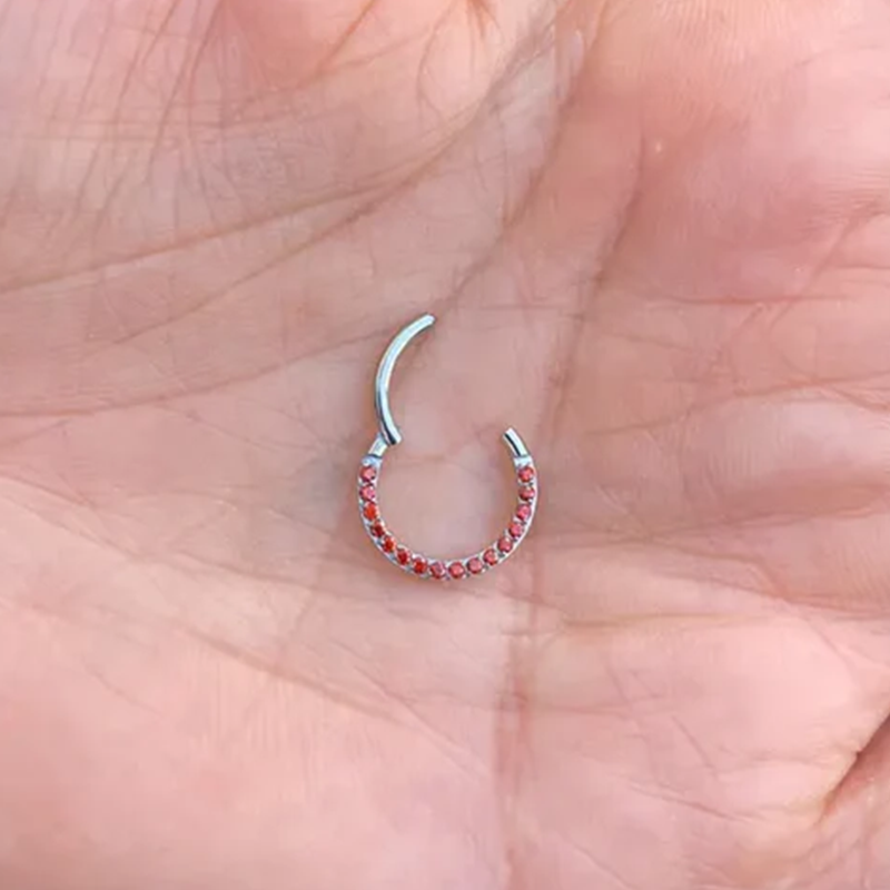 Red Sapphires Cartlige Rook Septum Ring Clicker Conch Daith Hoop Jewelry 14k Solid Gold Seam Ring