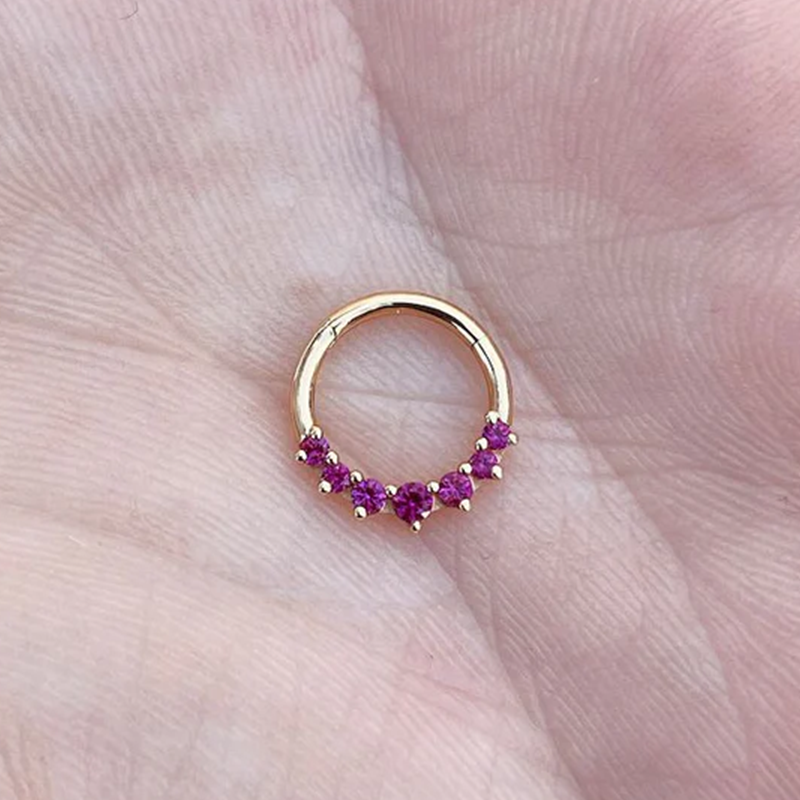 Seam Nose Ring Septum Clicker Daith Conch Hoop With Purple Rubies Gems 14k Gold