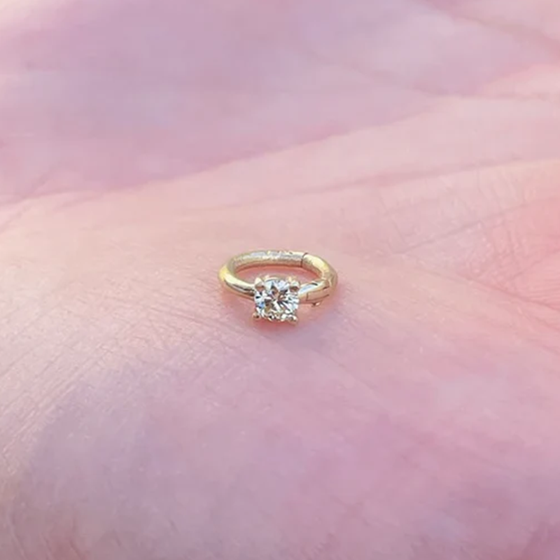 Seam Ring Septum Clicker Daith Helix Conch Rook Hoop With Single Natural Diamonds 14k Gold