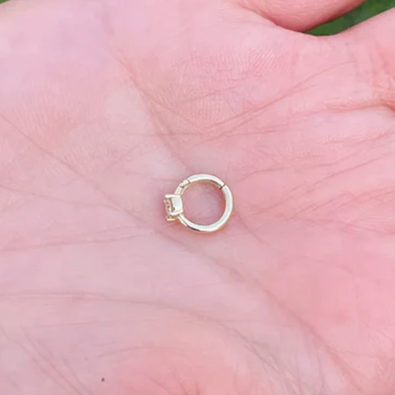 Seam Ring Septum Clicker Daith Helix Conch Rook Hoop With Single Natural Diamonds 14k Gold