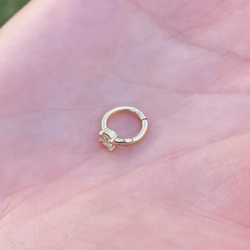 Seam Ring Septum Clicker Daith Helix Conch Rook Hoop With Single Natural Diamonds 14k Gold