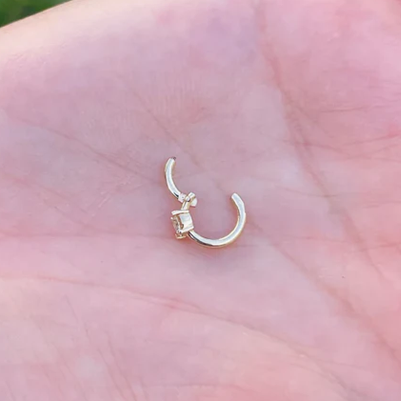 Seam Ring Septum Clicker Daith Helix Conch Rook Hoop With Single Natural Diamonds 14k Gold