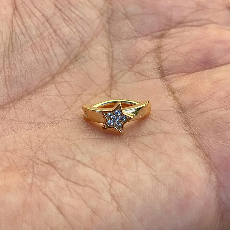 Star 14k Gold Belly Button Ring Navel Ring Clicker Solid Gold Piercing Jewely With Genuine Diamonds