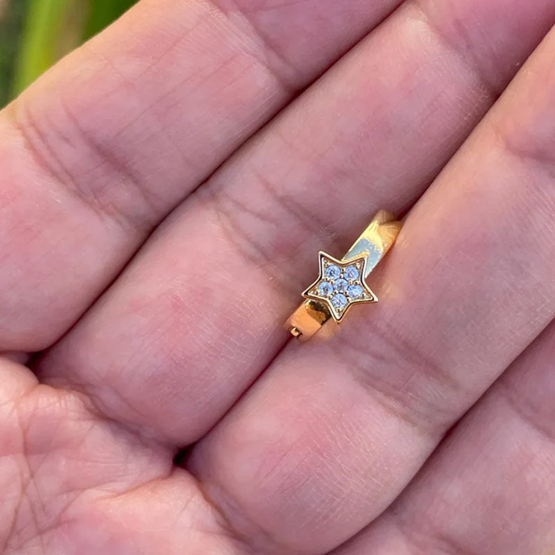 Star 14k Gold Belly Button Ring Navel Ring Clicker Solid Gold Piercing Jewely With Genuine Diamonds