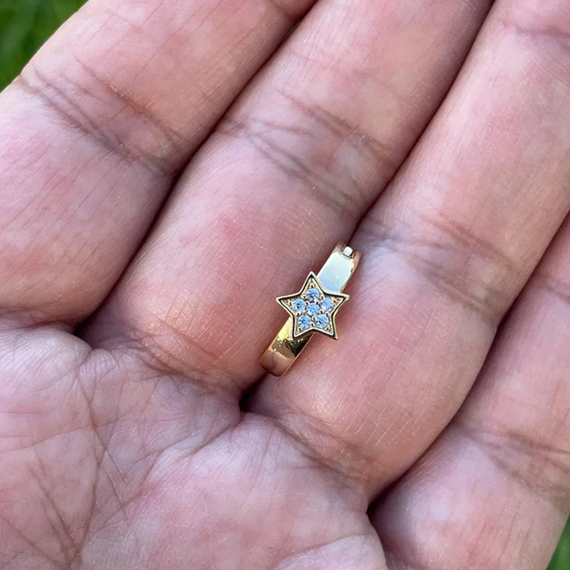 Star 14k Gold Belly Button Ring Navel Ring Clicker Solid Gold Piercing Jewely With Genuine Diamonds