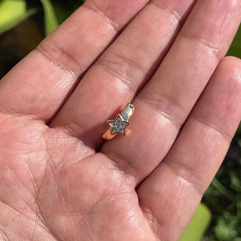 Star 14k Gold Belly Button Ring Navel Ring Clicker Solid Gold Piercing Jewely With Genuine Diamonds