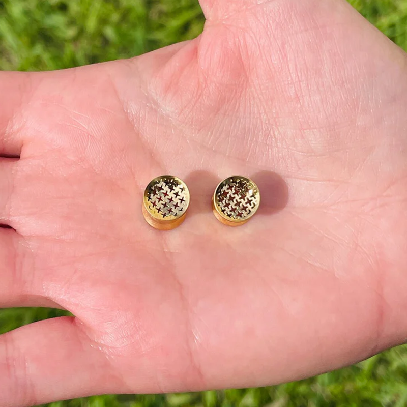 Stars Double Flared 14k Solid Gold Tunnel Ear Gauges Flesh Tunnles