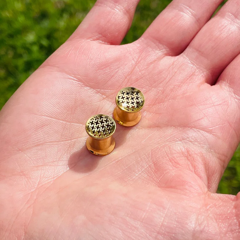 Stars Double Flared 14k Solid Gold Tunnel Ear Gauges Flesh Tunnles