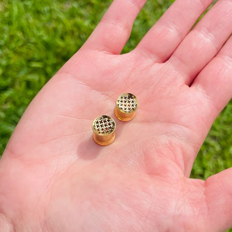 Stars Double Flared 14k Solid Gold Tunnel Ear Gauges Flesh Tunnles