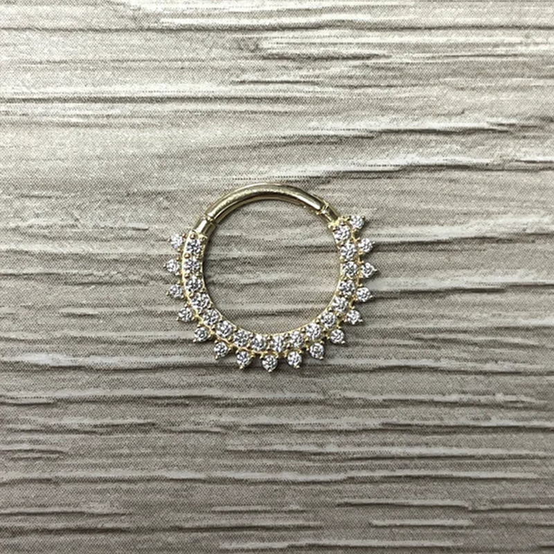 Tragus Septum Clicker Poercing Jewelry 2 Rows Of Natural Diamonds 14k Solid Gold