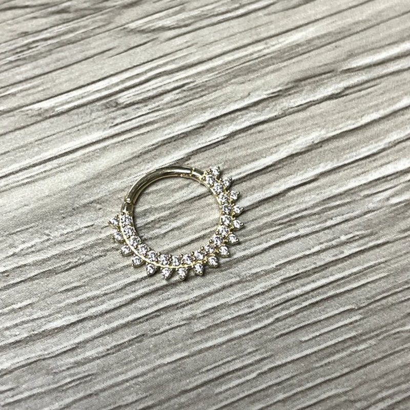 Tragus Septum Clicker Poercing Jewelry 2 Rows Of Natural Diamonds 14k Solid Gold