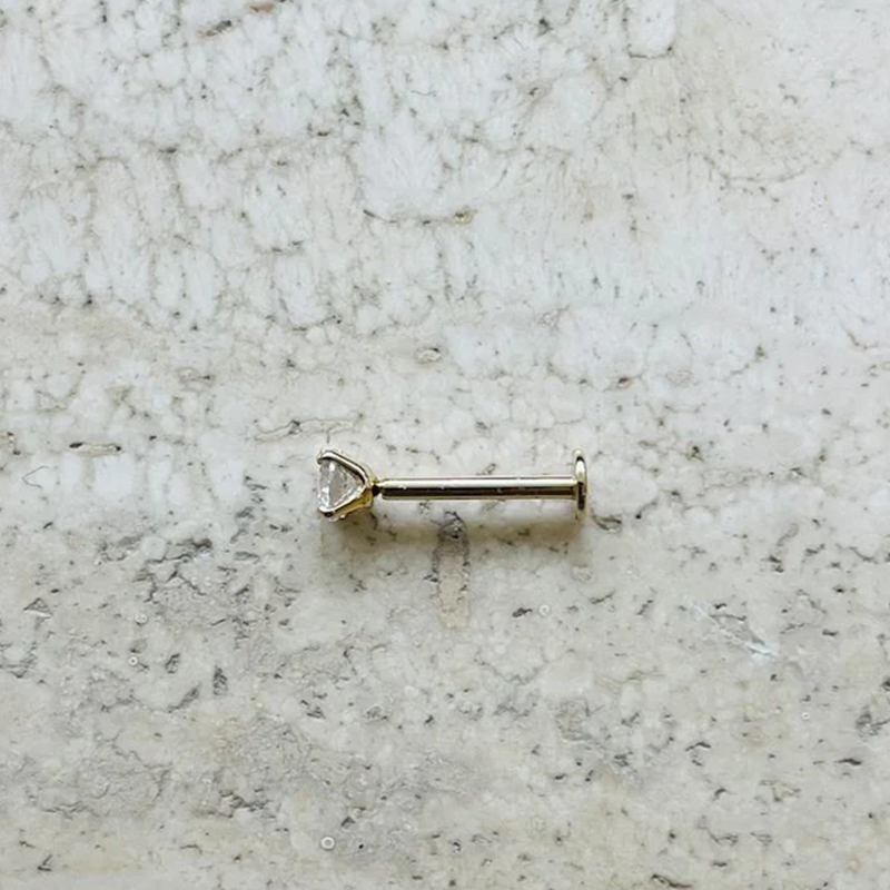 Treadles Push In Labret 3.5mm Genuine Natural Diamond 14K Solid Gold