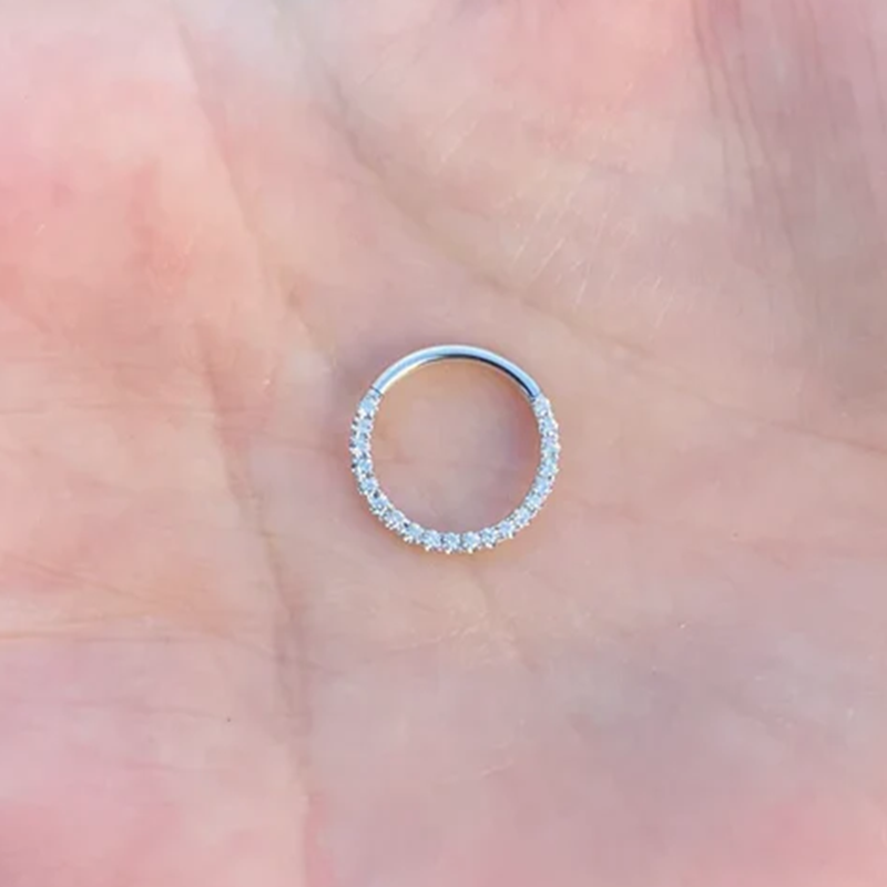 Seam Ring Nose Ring Septum Clicker Daith Hoop With Natural Diamonds 14k Gold