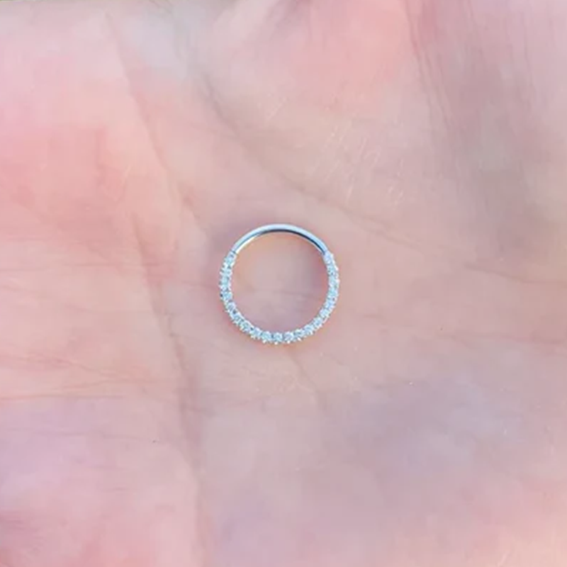 Seam Ring Nose Ring Septum Clicker Daith Hoop With Natural Diamonds 14k Gold