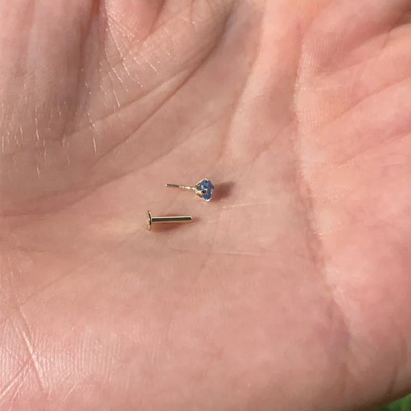 Treadles Push In Tragus Cartlidge 16G Or 18G 3mm Genuine Blue Sapphire 14K Yellow Solid Gold