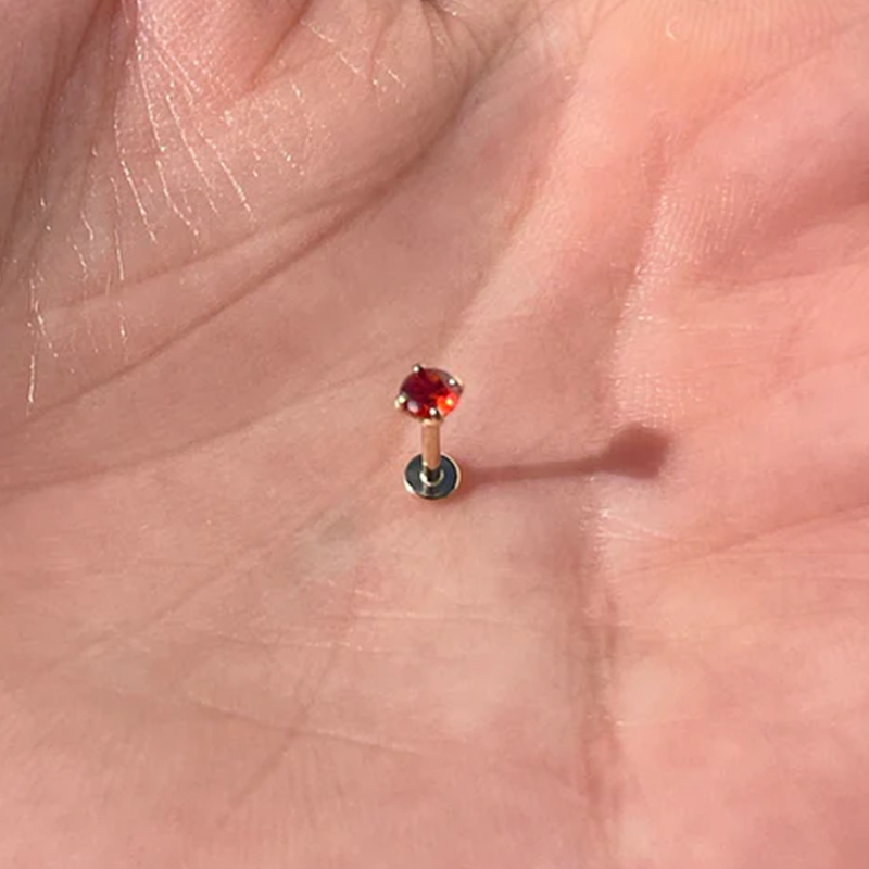 Threadless Push In Tragus Cartilage 16G Or 18G 3mm Genuine Red Ruby 14K  Solid Gold