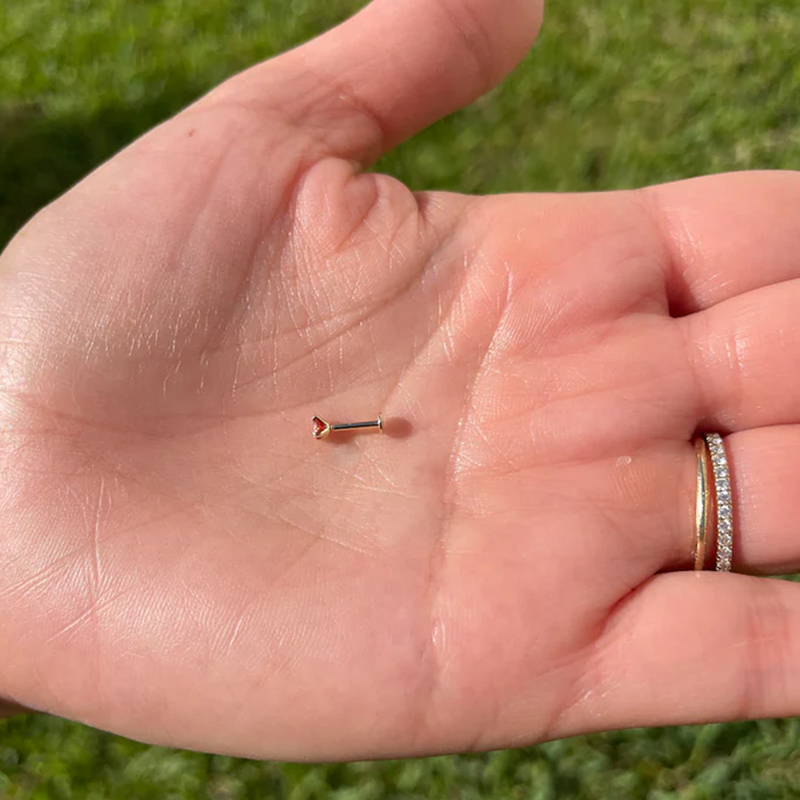 Threadless Push In Tragus Cartilage 16G Or 18G 3mm Genuine Red Ruby 14K Solid Gold