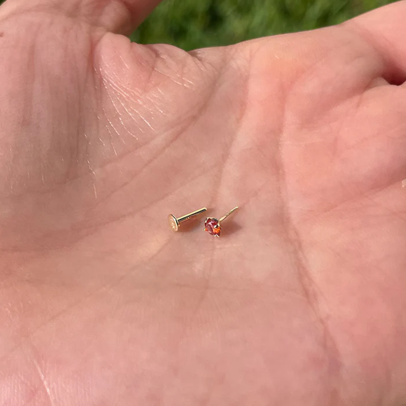 Threadless Push In Tragus Cartilage 16G Or 18G 3mm Genuine Red Ruby 14K Solid Gold