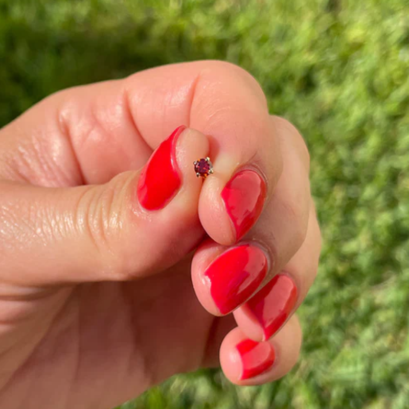 Threadless Push In Tragus Cartilage 16G Or 18G 3mm Genuine Red Ruby 14K Solid Gold