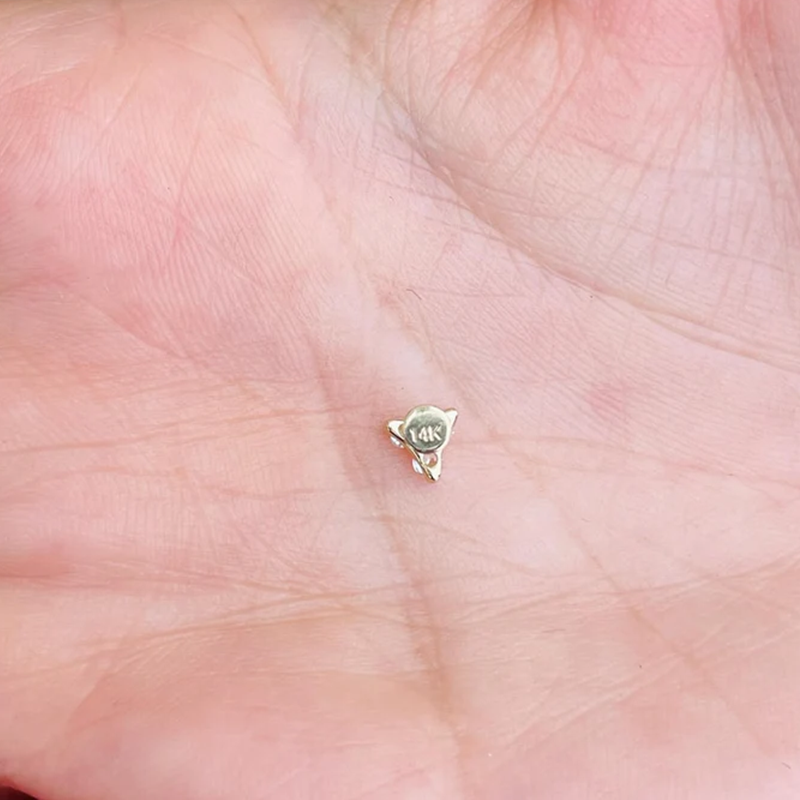 Trinity Push In Nose Stud Labret Ear Stud 16G Or 18G With 3 Natural Diamond 14K Solid Gold