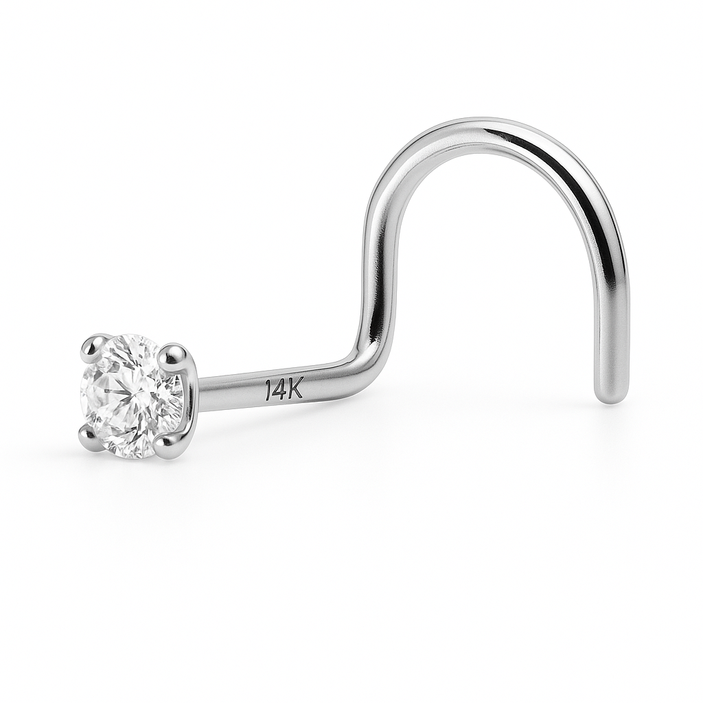 white nose ring with a diamond and 14K gold