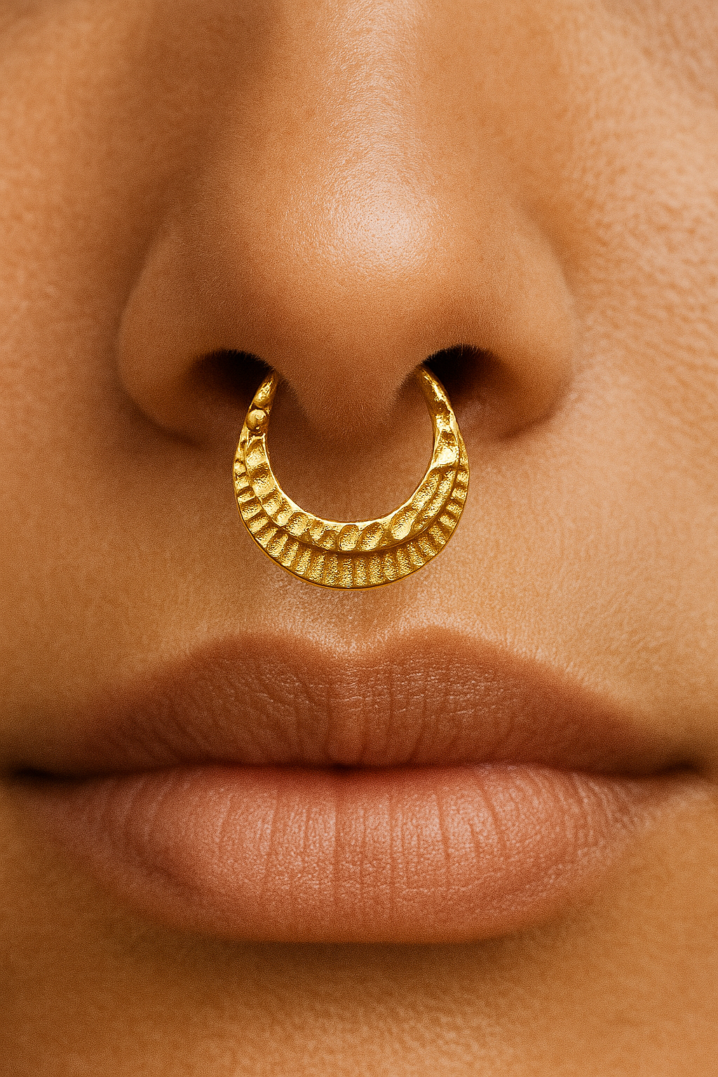 Hammered Helix and Septum Clicker Conch Daith Hoop With 14k Gold
