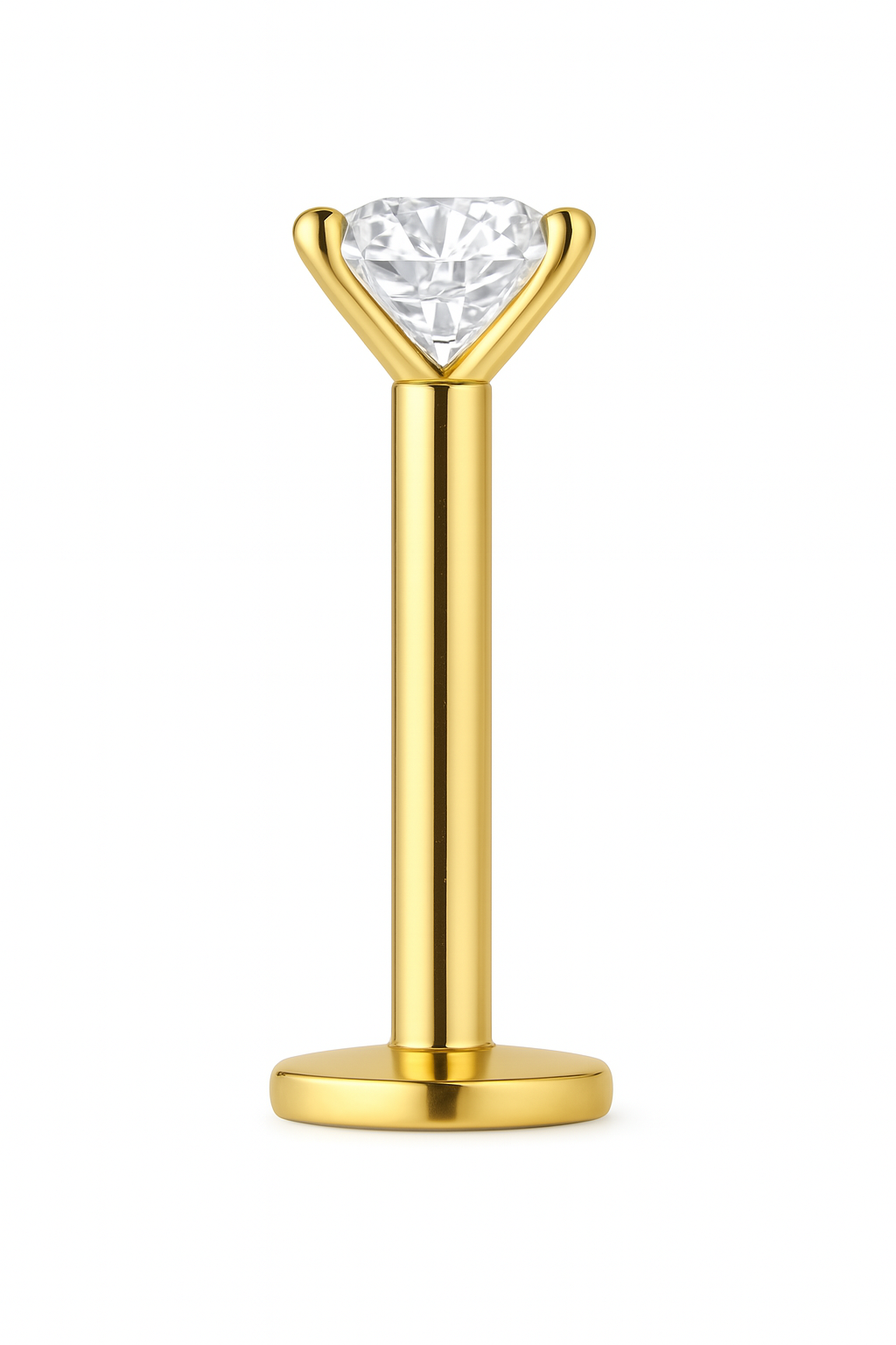 Treadles Push In Labret Helix Piercing 16G Or 18G 4mm Genuine Natural Diamond 14K Solid Gold