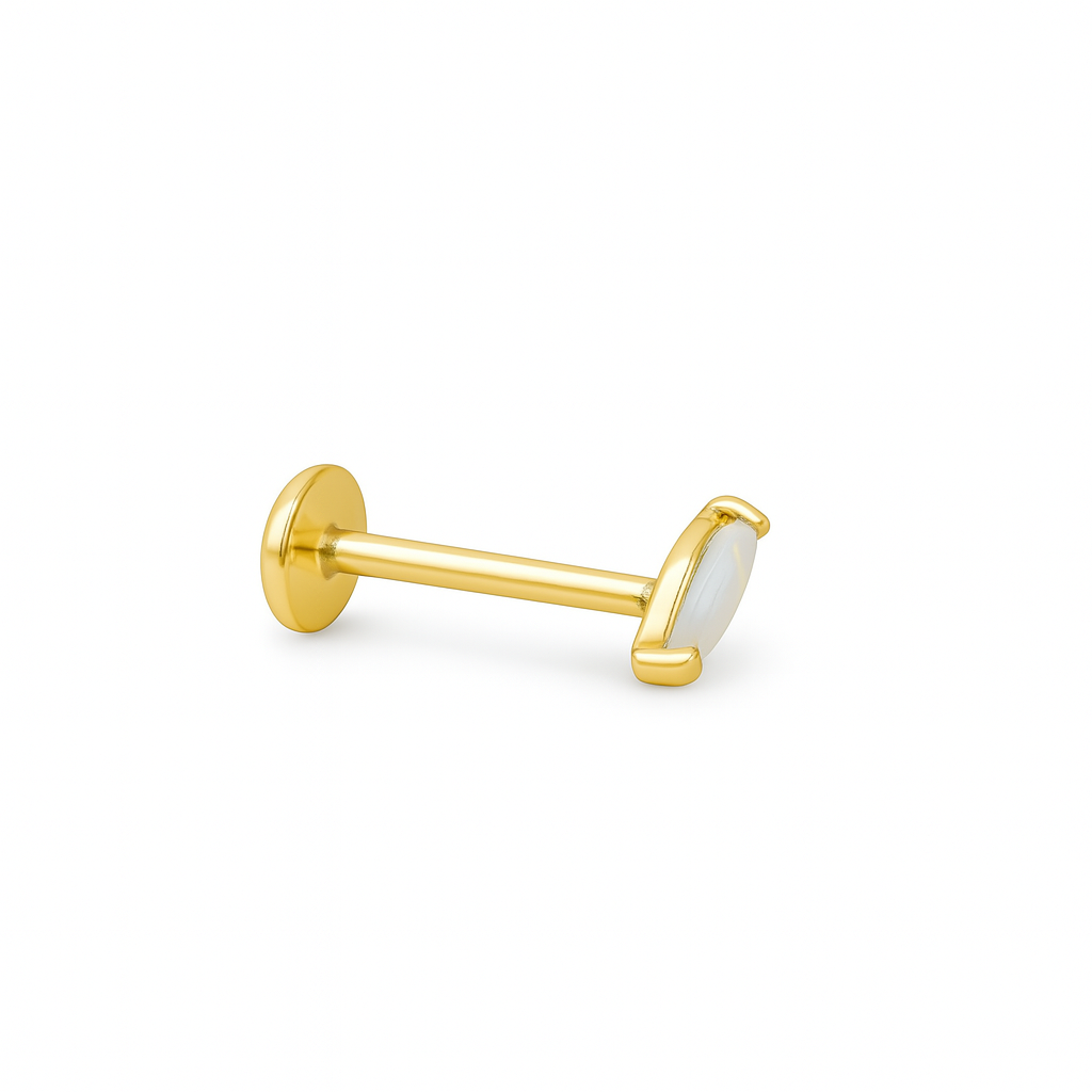 Push In Stud Tragus Rook Helix Stud 16G Or 18G Genuine Opal Marquise 14K Yellow Gold