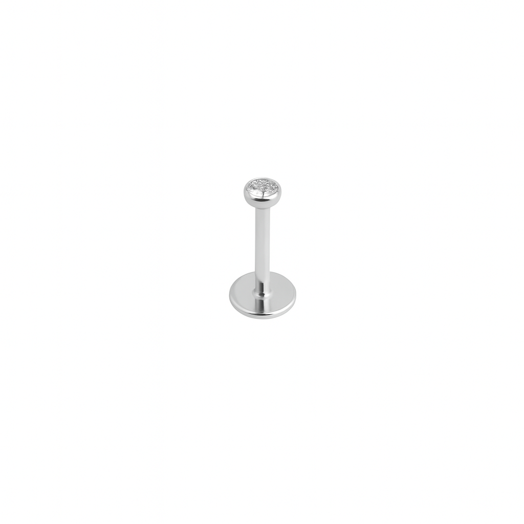 Push In Tragus Labret 16G Or 18G Basel Setting Genuine Natural Diamond 14K White Gold