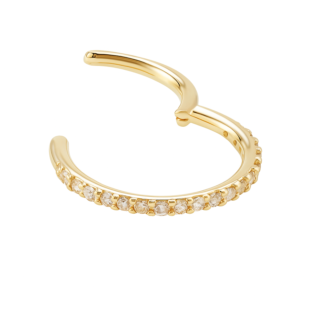 14K solid gold helix ear clicker hinged hoop with side setting natural diamonds, fine piercing jewelry