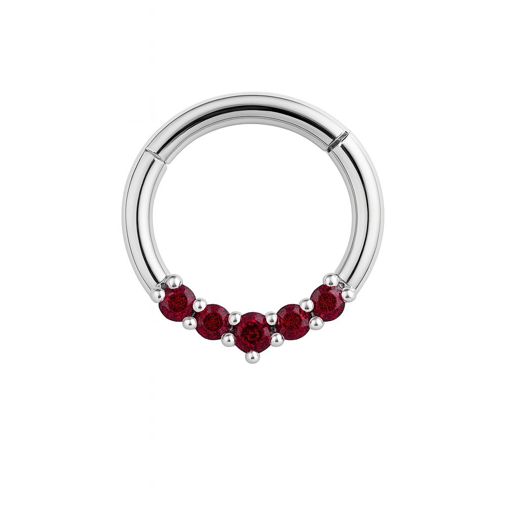 Red Rubies Graduation Hinged Hoop Ring Septum Clicker Daith Helix Conch Rook Hoop With 14k Gold