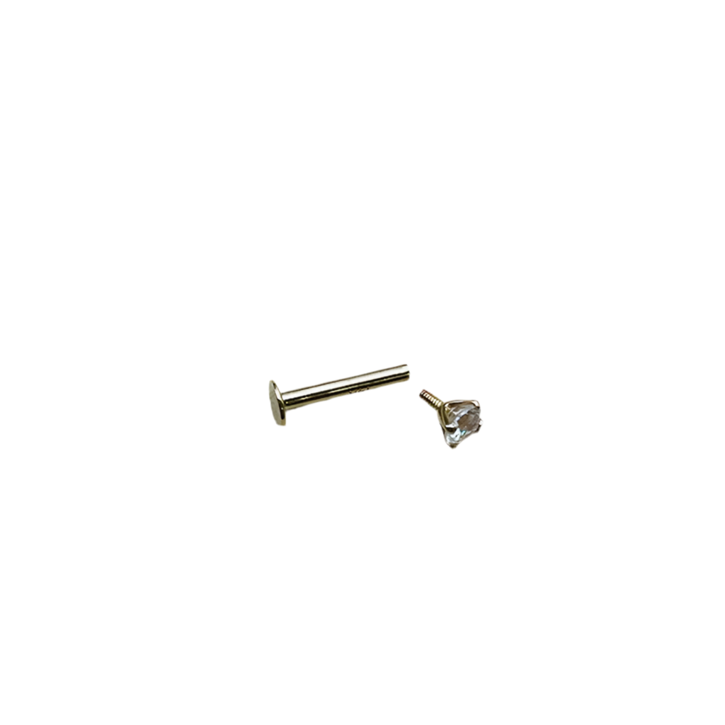 Internally Treaded Labret 18g With 3mm Natural Diamond 14K Solid Yellow Gold