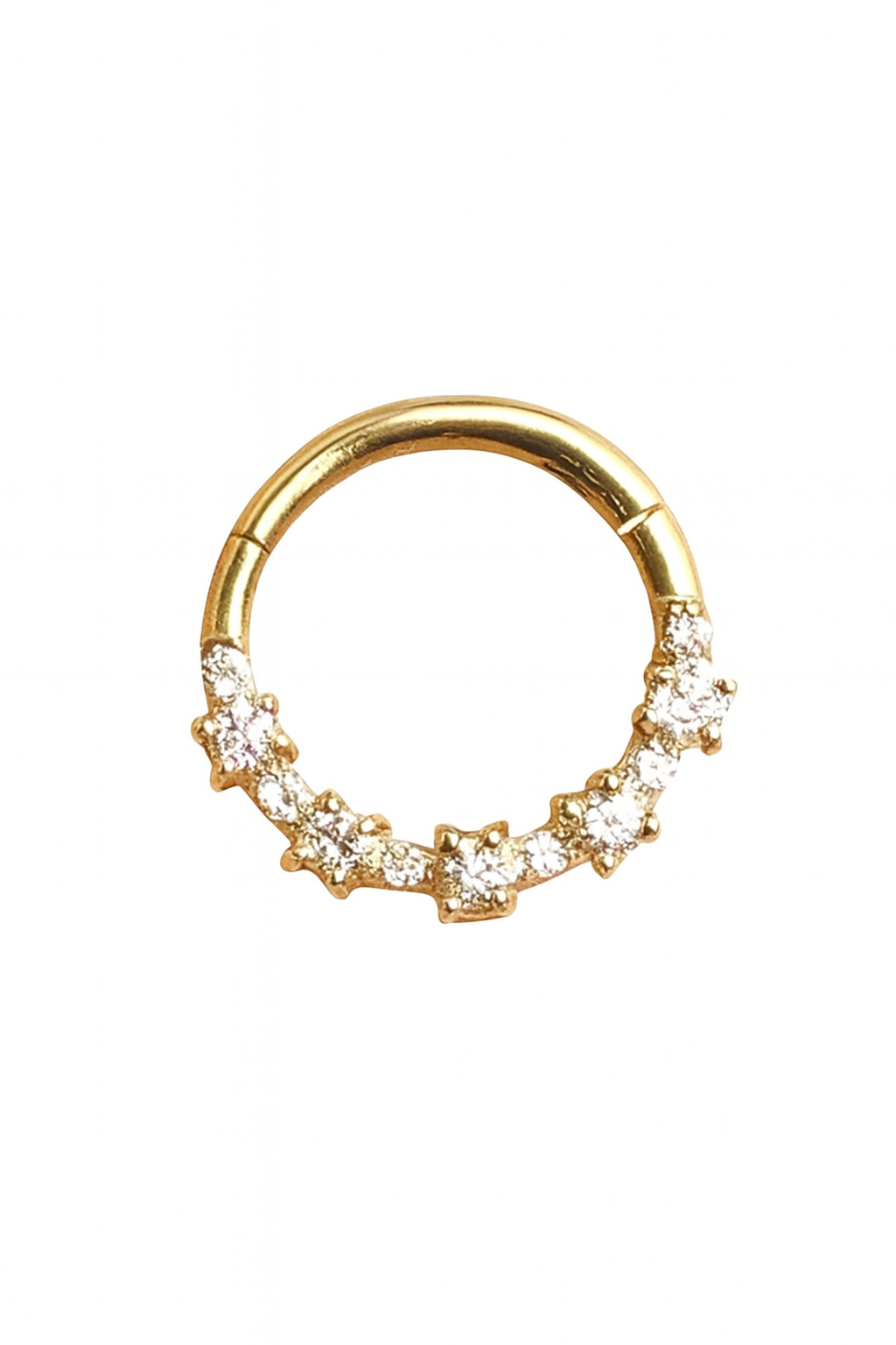 11 Natural Diamonds Hinged Nose Ring Septum Clicker Daith Hoop 14k Gold Rook Jewelry
