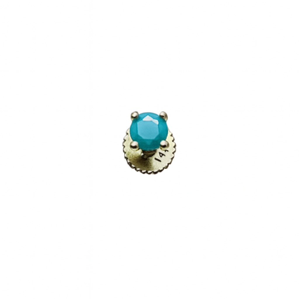 Internally Treaded Labret Monreo Stud 18g With 3mm Genuine Turquoise 14K Solid Yellow Gold
