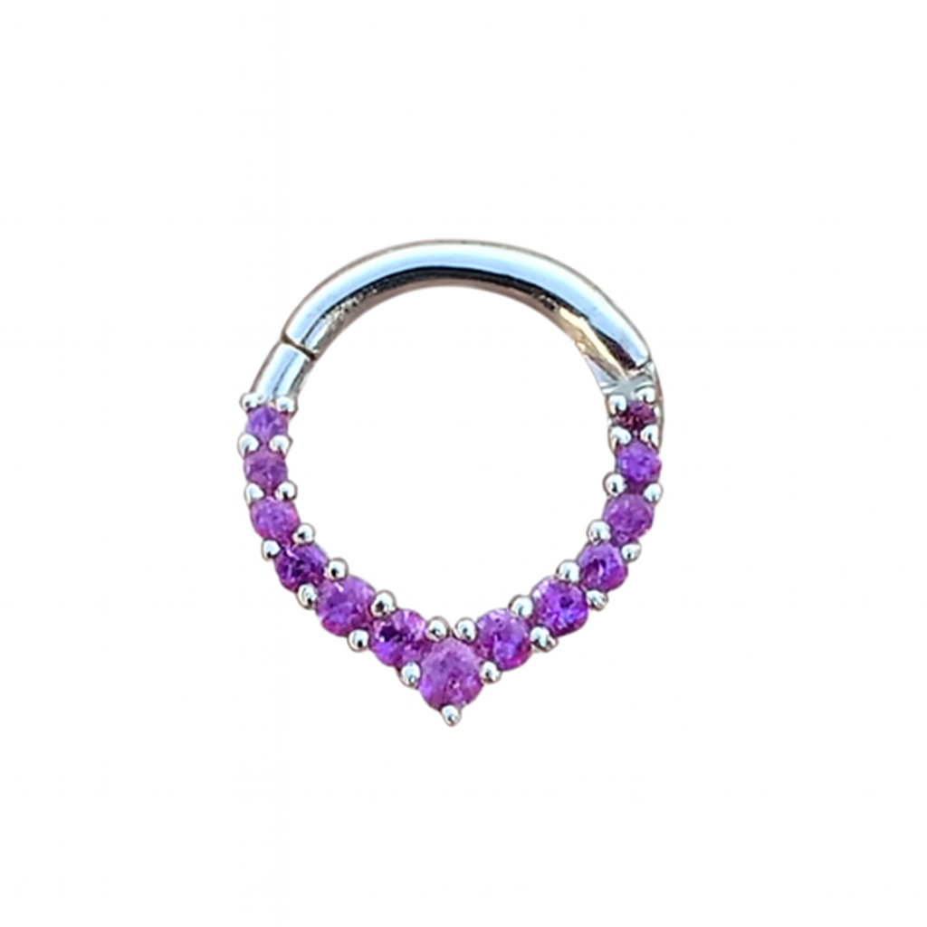 Chevron Rook and Septum Clicker Daith Hoop Pink Sapphires 14k Gold Helix Ring
