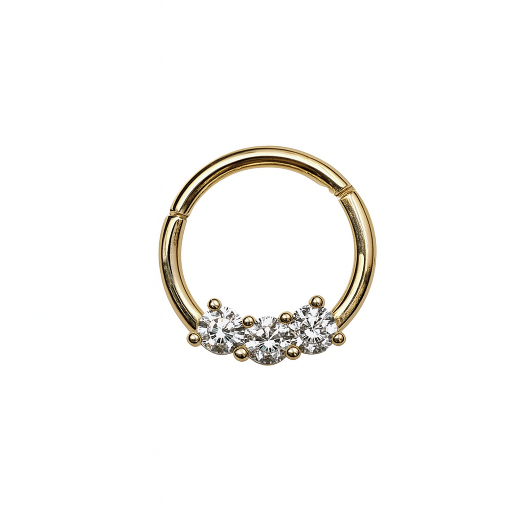 Septum Ring 14K Gold 3 Natural Diamond Daith Clicker Daith Piercing, Helix Piercing Seam Ring