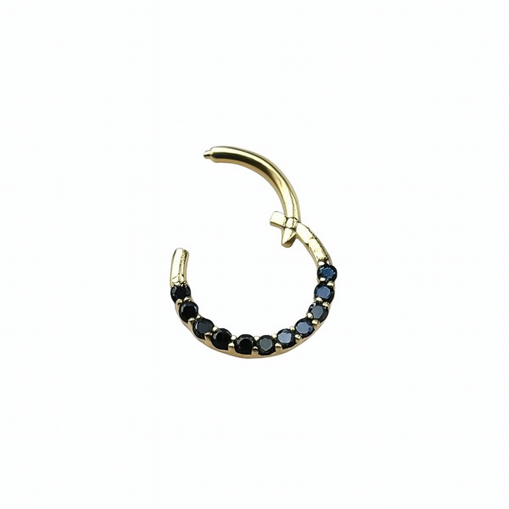 Septum Ring Clicker With Black Natural Diamonds Sleeper Jewelry 14k Gold Nose Jewlery