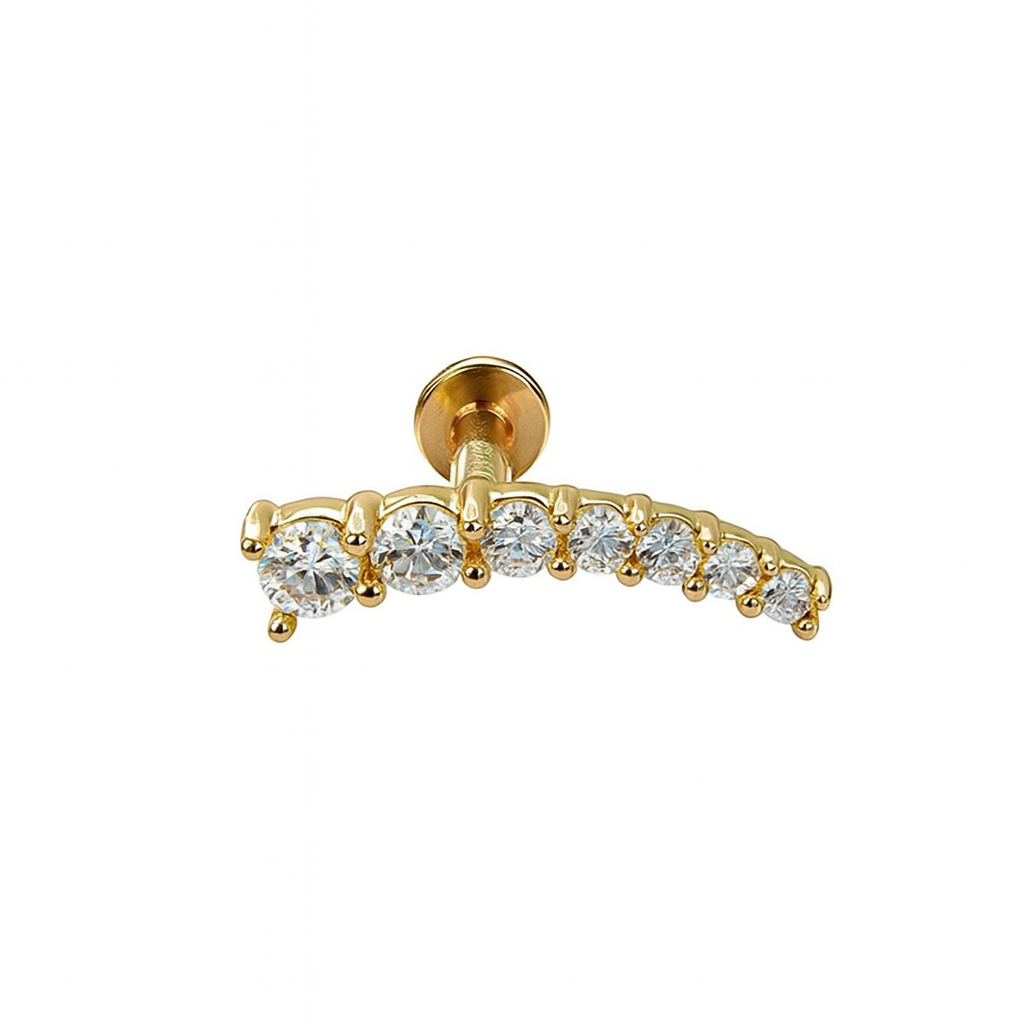 Helix Ear Push In Threadless Climber Stud 7 Natural Diamonds 14K Solid Yellow Gold